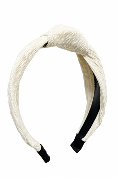 Jack Ferrero Knitted Detailed Knot Design White Hair Band Women's Accessory
