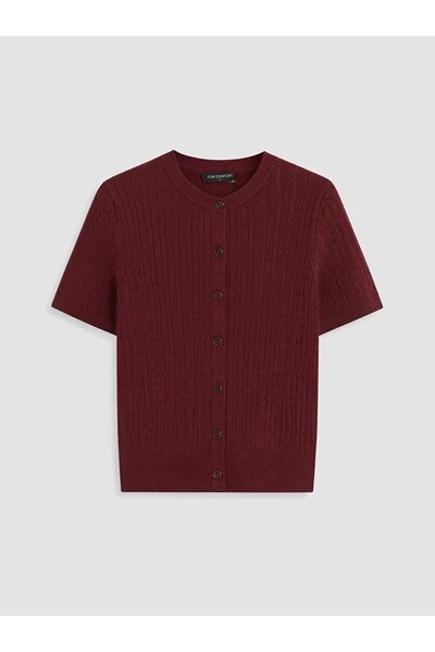 LC Waikiki Lcw Comfort Burgundy Crew Neck Women's Knitwear Cardigan