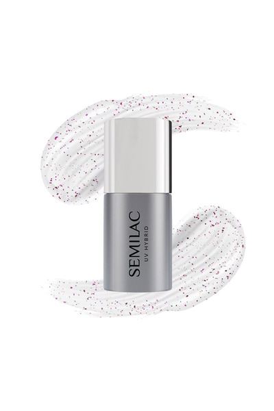 Semilac Top Coat Χωρίς Σκούπισμα T14 Αναλαμπυρωμένο Βιολετί & Νιφάδες Ροζ 7ml
