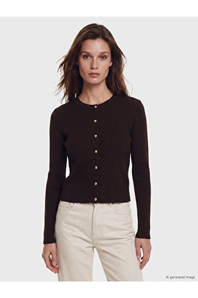 LC Waikiki Lcw Modest Brown Crew Neck Women's Knitwear Cardigan