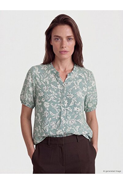 LC Waikiki Lcw Grace Green Collared Floral Women's Shirt