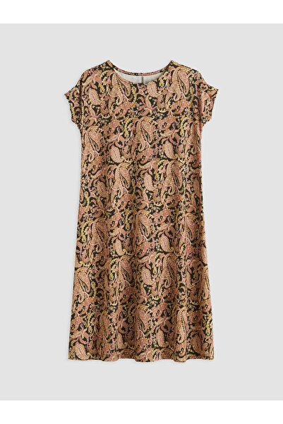 LC Waikiki Lcw Grace Black Crew Neck Patterned Dress