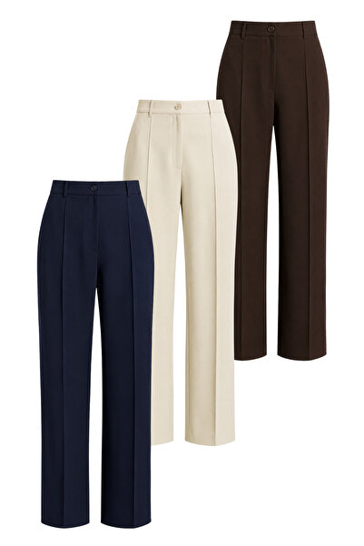 DI LORIA Women's High Waist Wide Leg Palazzo Trousers with Ribbed Front Stitc...