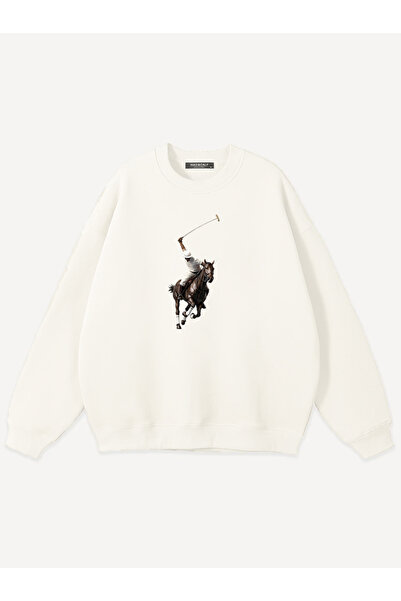 Mad&Calf Unisex Cowboy Athlete Printed Crew Neck Oversize Sweatshirt