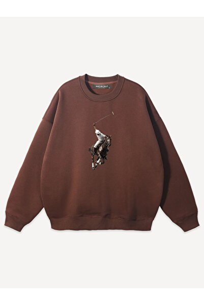 Mad&Calf Unisex Cowboy Athlete Printed Crew Neck Oversize Sweatshirt
