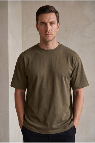 ODİN ATLAS Men's Khaki Color Summer Favorite Comfortable Fit Oversize T-Shirt