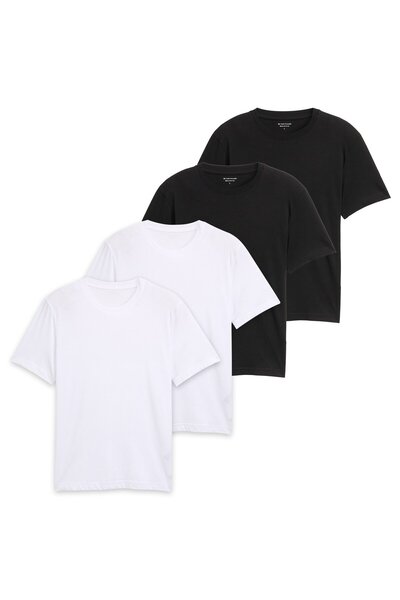 Tom Tailor Herren T-Shirt, 4er-Pack - Rundhals-Shirt, Regular Fit, Baumwolle