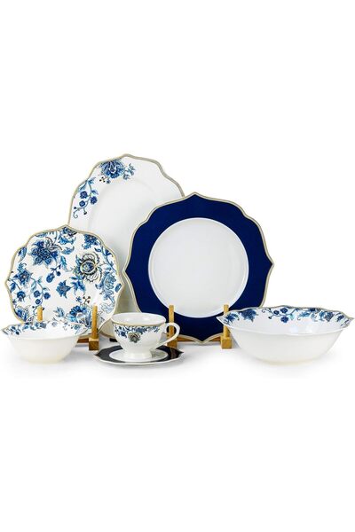 Cuisine Art Shallow By ROSY 32 Pc New Bone China Dinner Set for 6 - White wit...