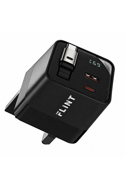 FLINT FL-W514 65W Wall Charger with Built-In Cable - Dual Fast Charge PD 65W ...
