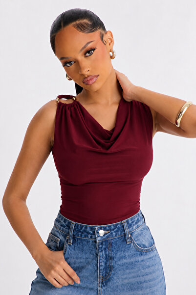 World Fashion Trends Zero Sleeve Buckled Degaje Collar Blouse