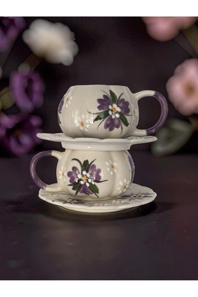 Çiporcal Pumpkin Mug Lilac Crocus Flower 2-Piece Plate and Mug Set Hand-Decor...