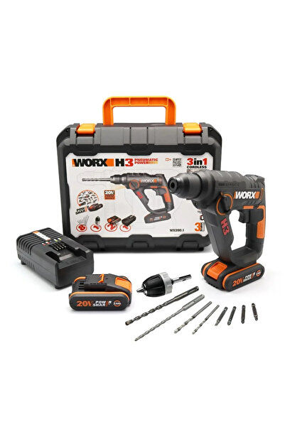 WORX Wx390.1 20Volt 2.0Ah. Li-Ion 1.2J Profesyonel Sds-Plus Pnömatik Çift Akü...