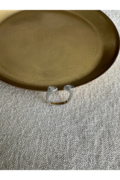 ringbox Silver Colored Double Drop Stone Pinky Ring