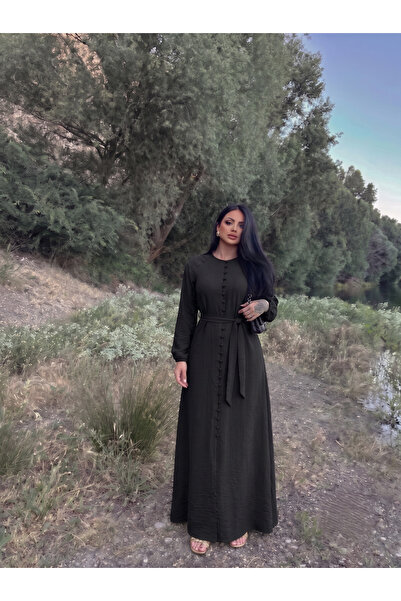 Siner Fashion Women's Wide Cut Oversize Dress with Button Detail