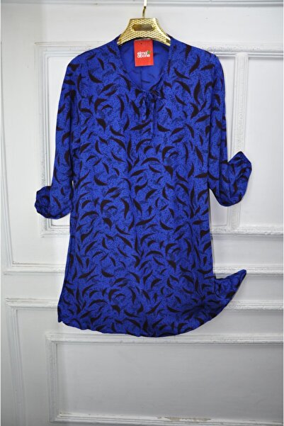 elma abone Plus Size Viscose Patterned Lace-Up Tunic