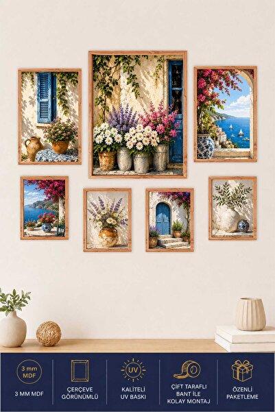 UNT Mediterranean Garden 7-Piece Mdf Wall Painting Set |   Frame-Like Uv Prin...