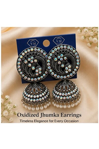 FASHION Classic Silver Oxidized Large Circular Stud Jhumka Earrings | Antique...
