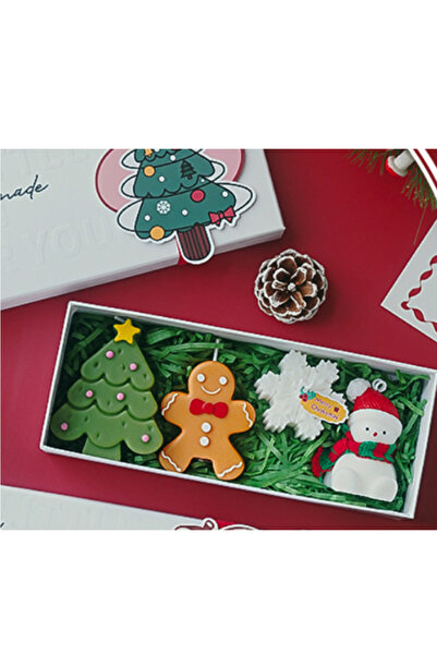 mutlu adım 4 Adet Yılbaşı Mum Seti Kardan Adam Kar Tanesi Gingerbread Çam Ağacı