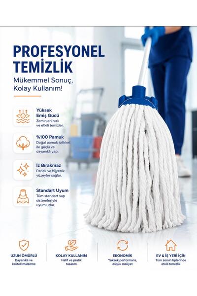 Global Arts Home KARGO BEDAVA KUPONLU ÜRÜN Pamuk İpli Mop, mop yedek Uç, Pasp...