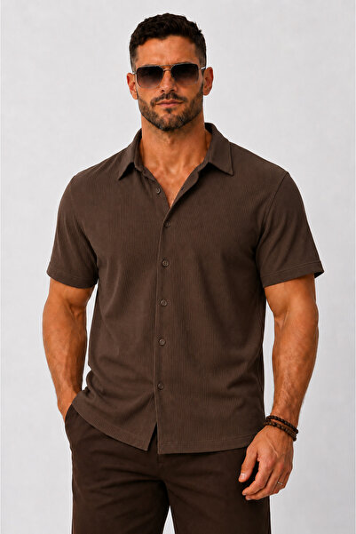 MARKATEM Feeling Men's Modern Fit Rib Textured Summer Shirtcomfort Series