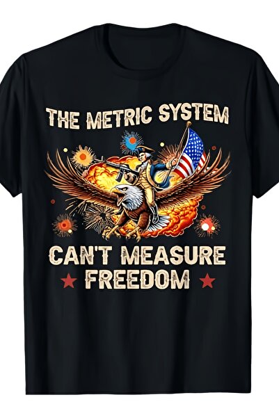 BASEPULSE تي شيرت The Metric System Can't Measure Freedom Eagle USA Flag Meme...