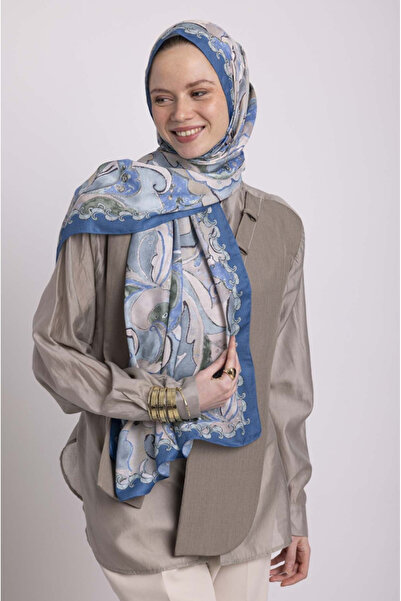Mugo Wear Mihrimah Patterned One-Sided Shawl - Blue