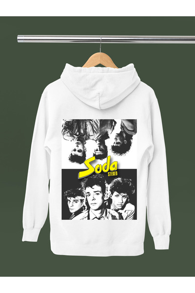 MAGORS سويت شيرت روك بقلنسوة من القطن مطبوع عليه SODA STEREO بأكمام طويلة و3 ...