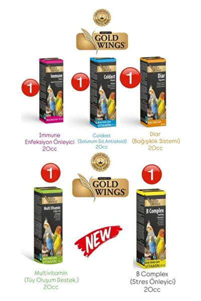 Gold Wings Kuş Vitamin Seti (5) 20C Muhabbet Kuşu Kanarya Papağan A-B-D3-E-C-...