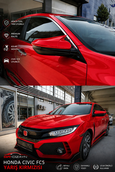 GR-Dizayn HONDA CİVİC 2016-2021 FC5 ARACA ÖZEL BOYALI YARASA AYNA KAPAĞI A+ (...