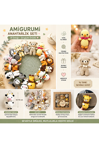 hobilanka 15'Lİ MİNİK AMİGURUMİ HAYVAN OYUNCAKLAR (8CM EL ÖRGÜSÜDÜR)