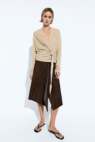 Massimo Dutti Drape detaylı çapraz bağlamalı triko hırka
