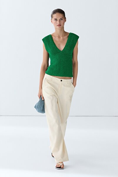 Massimo Dutti Pamuklu V yaka triko üst
