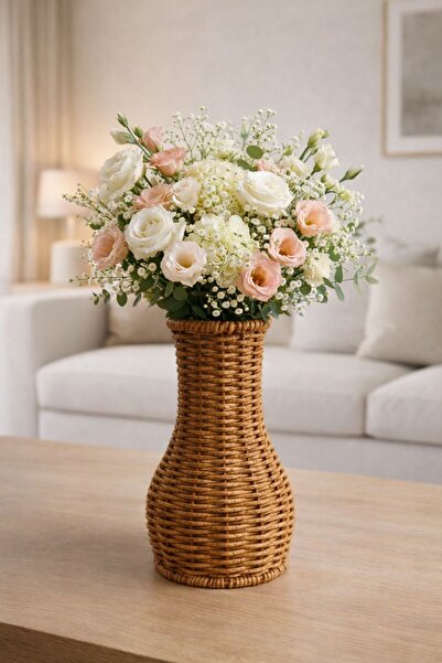 Bayev Riva-04 Rattan Vase Decorative Desktop Flower Holder Multi-Purpose Wove...