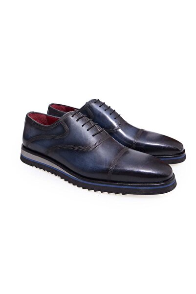 FRANCO CALVANI Dark Blue Color Lace-Up Genuine Leather Men's Shoes