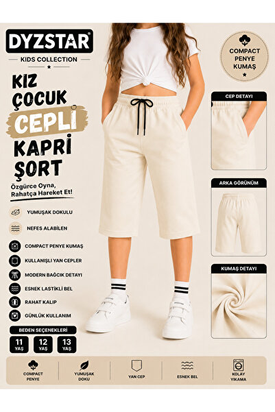 DYZSTAR Girl's Pocket Capri Shorts Off-White Compact Combed Cotton Comfortabl...