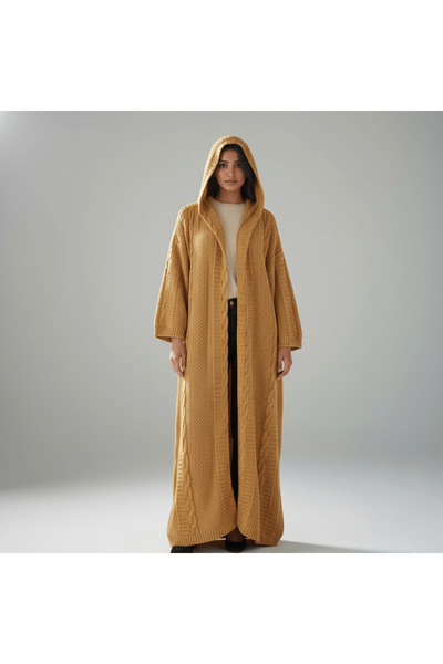alqarat The Rima Winter Bisht – Long Hooded Knit Cardigan