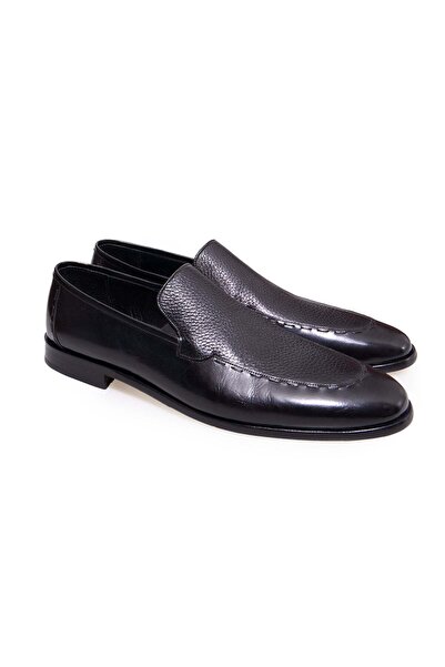 FRANCO CALVANI Black Color Laceless Genuine Leather Men's Shoes