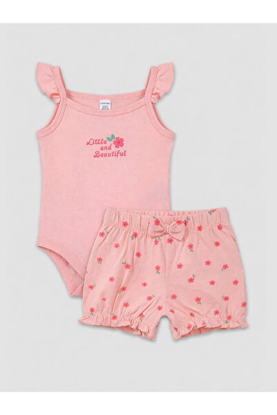 LC Waikiki Nevavm Farkıyla Lcw Baby Pink Floral Baby Girl Snap Fastener Bodys...