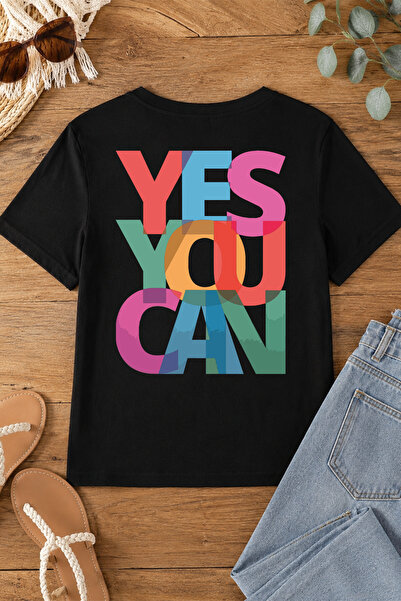 Spoyi Yes You Can Designed 100% Cotton Half Oversize Black T-Shirt