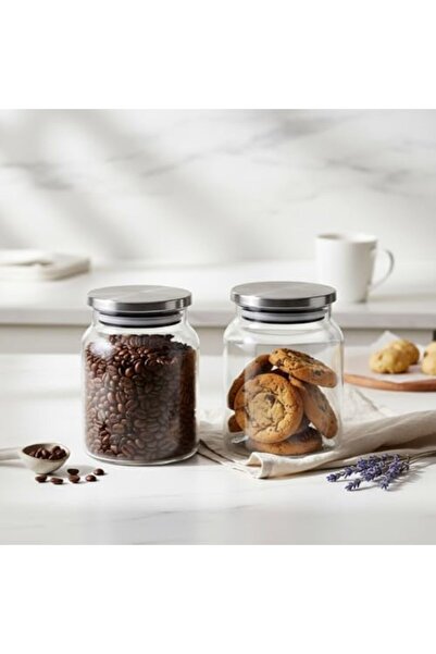 Yıldızan 1 Piece Stainless Steel Lid Borosilicate Glass Jar - Round with Vacu...