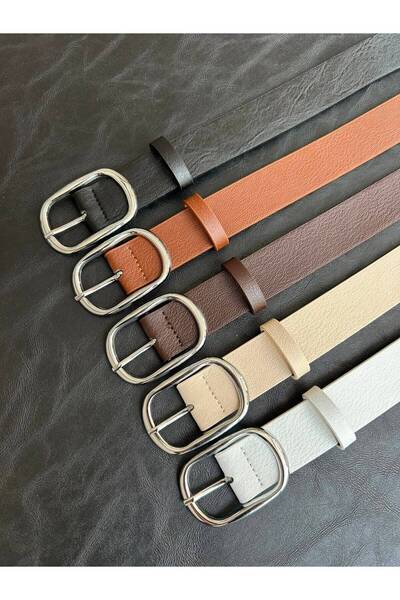 LİA KEMER 5-Piece Medley Silver Buckle Model Buckle Jacket Belt Dress Belt Tr...