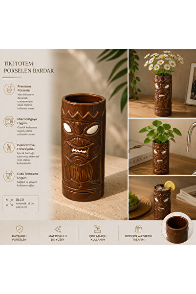 PALU GASTRO Brown Tiki Totem Figured Porcelain Cocktail Glass 18 cm - Multi-P...