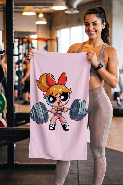 Charmbi Power Puff GYM Girl 45x90 Sporcu Havlusu | Dijital Baskılı Pamuklu Pr...