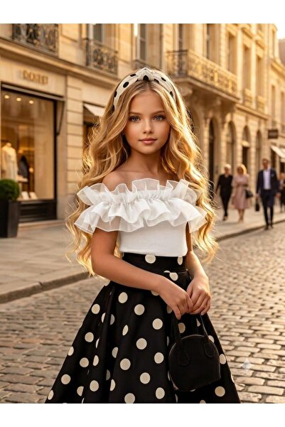 aykidsclup Girl's Polka Dot Special Design Skirt Set with Bag and Bandana 1921B