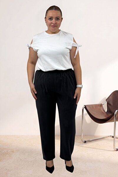 Eslina 69007 Large Elastic Waistband Cupra Pants - Black