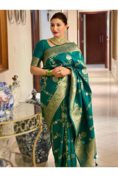 MYSMAR Bottle Green Banarasi Silk Saree - KTZ1001 | Bottle Green