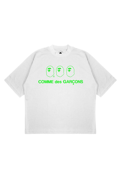 PURE EFFECT Unisex Oversize Bape X Comme Des Garçons 3 Head Printed Boxy Fit ...