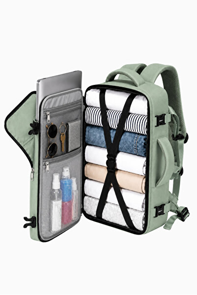woys Travel Backpack Çok Bölmeli Kabin Boy Bej Seyahat Sırt Çantası | Uçak İç...