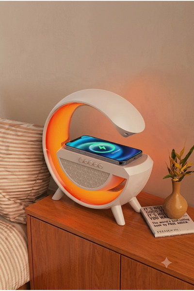 Dmc Kablosuz Şarjlı Bluetooth Hoparlörlü RGB Gece Lambası Akıllı G Masa Lambası