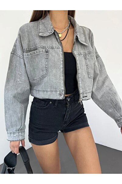 nido moda Fermuarlı Çift Cepli Denim Ceket